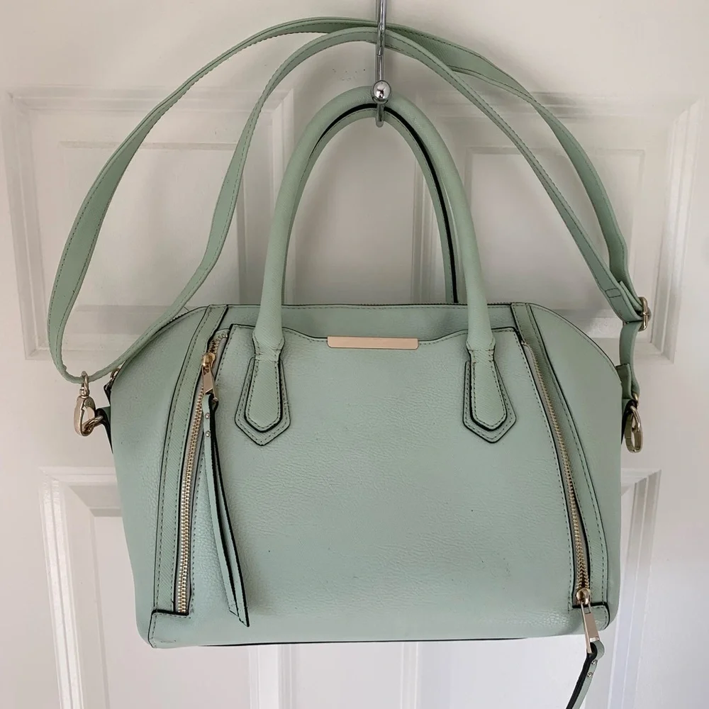 Merona Mint Green Blue Shoulder Handbag Crossbody Gold Zip Women’s Purse Target - Picture 1 of 14